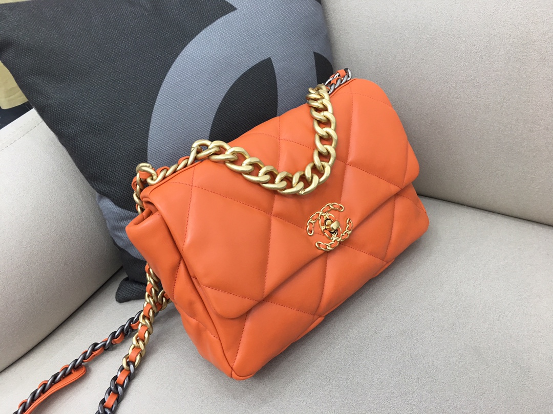 Lambskin 19 Large Handbag Flap Bag AS1161 Orange